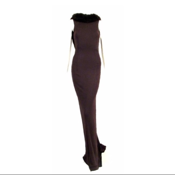 Jiki Monte-Carlo Creations Fox Fur Trim Gown
